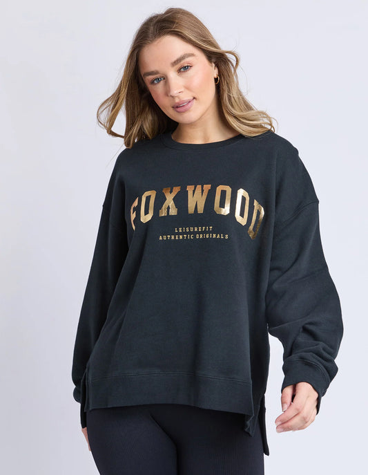 Foxwood Metallic Interval Crew - Black with Gold