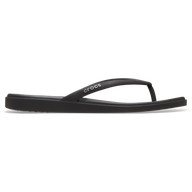 Black sandal with 'Crocs' branding on a white background