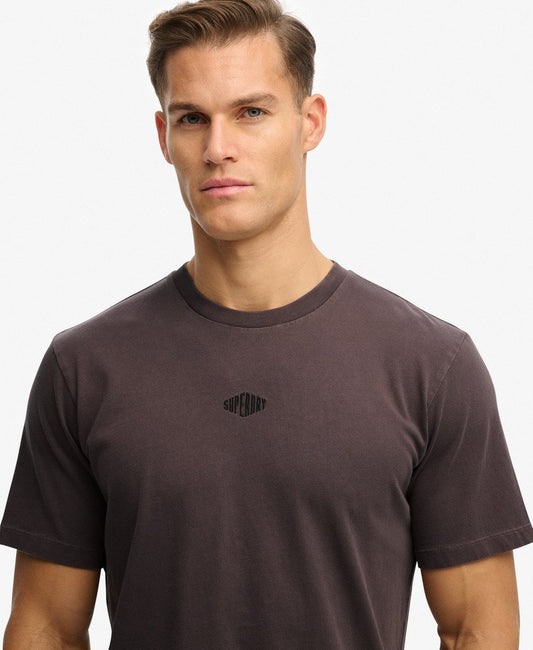 shale dark grey tee with superdry logo center chest 