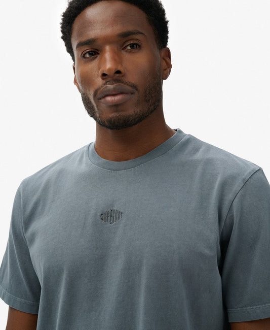 stormy weather blue tee with superdry logo center chest 