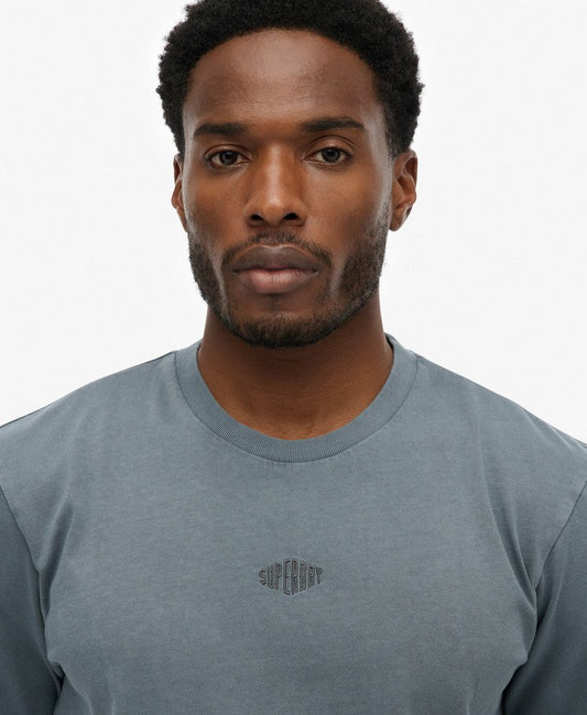 stormy weather blue tee with superdry logo center chest 