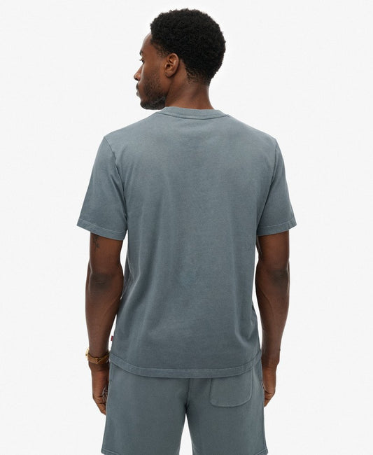 stormy weather blue tee with superdry logo center chest 