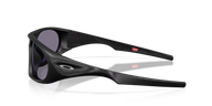 Black sunglasses with reflective lenses on a white background