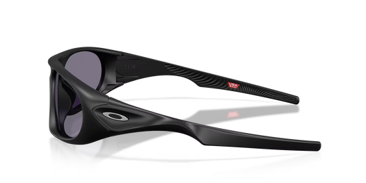 Black sunglasses with reflective lenses on a white background