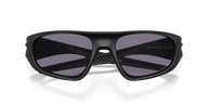 Black sunglasses with reflective lenses on a clear background