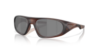 Sunglasses with a brown frame and dark lenses on a white background