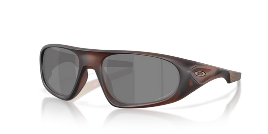 Sunglasses with a brown frame and dark lenses on a white background