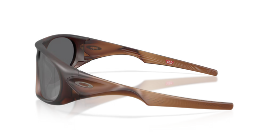 Wooden-framed sunglasses with reflective surface on a white background