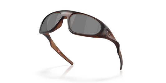 Sunglasses with brown frame and dark lenses on a white background