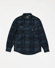Plaid shirt with a brand logo on a light gray background