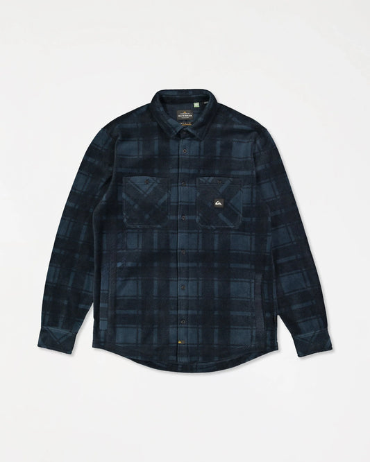Plaid shirt with a brand logo on a light gray background