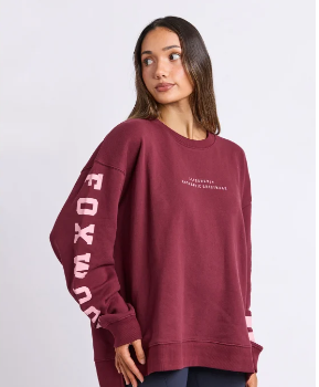 burgandy crew neck sweatshirt with pink writting
