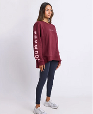 burgandy crew neck sweatshirt with pink writting