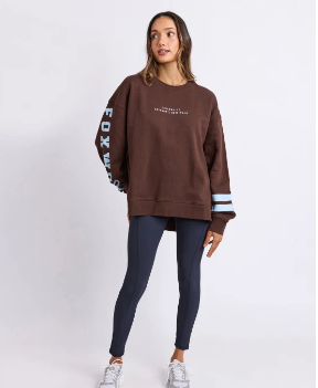 coffee bean coloured sweatshirt with light blue writing