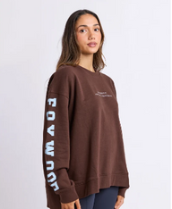 coffee bean coloured sweatshirt with light blue writing