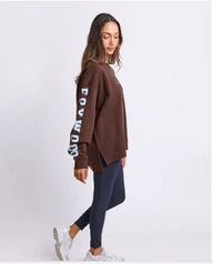 coffee bean coloured sweatshirt with light blue writing