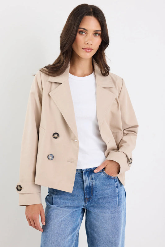 Stories Be Told Pathway Taupe Cropped Trench Jacket