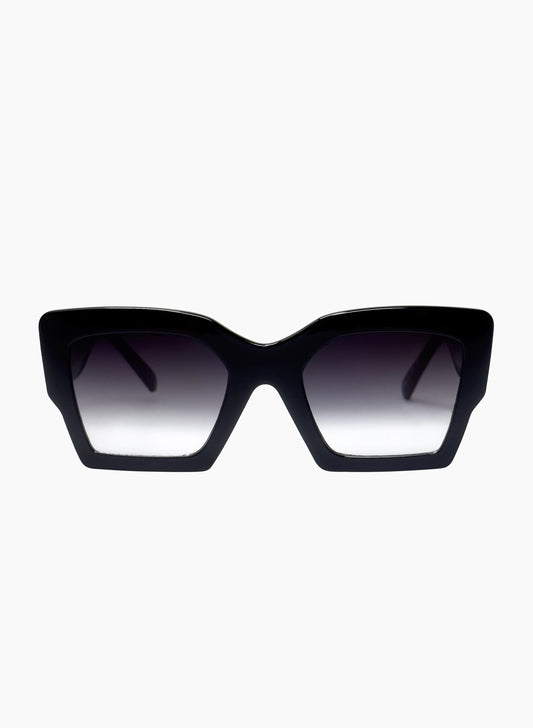 Black sunglasses with gradient lenses on a white background