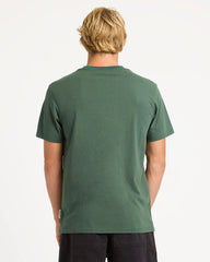 Person wearing a green t-shirt on a white background