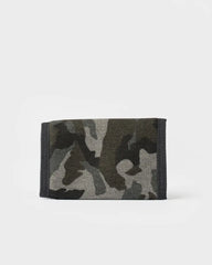 Camouflage-patterned wallet on a white background