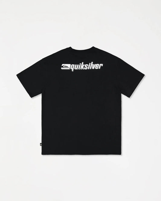 Black t-shirt with Quiksilver logo on a white background
