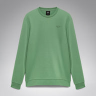Green sweatshirt with a brand logo on a gray background