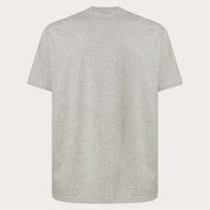 A light heather gray short-sleeve crewneck t-shirt shown from the back, displayed on a clean, solid off-white background.