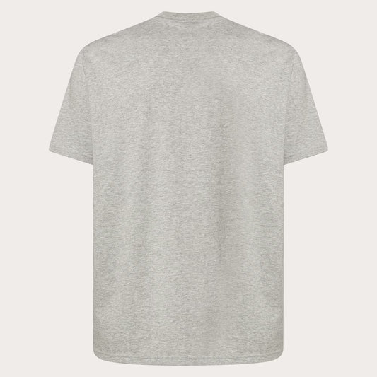 A light heather gray short-sleeve crewneck t-shirt shown from the back, displayed on a clean, solid off-white background.