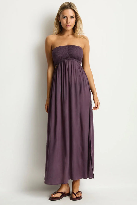 Blackberry dress, bandeau design features a shirred bust