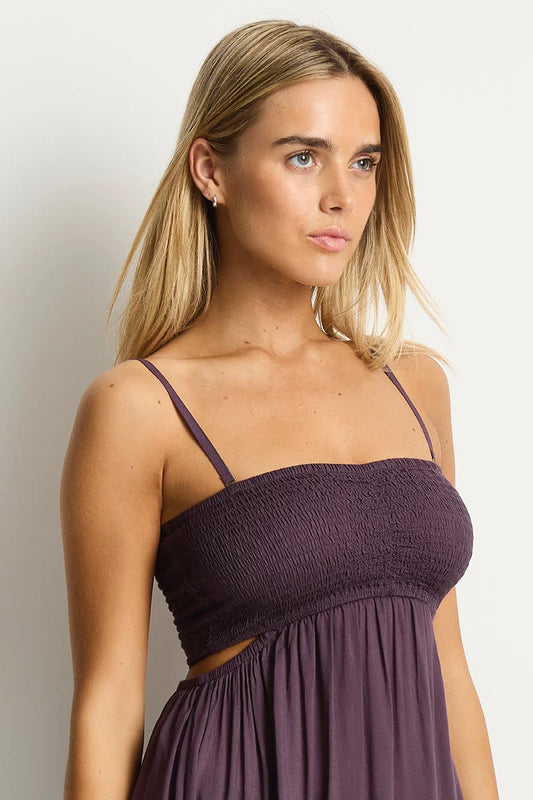 Blackberry dress, bandeau design features a shirred bust