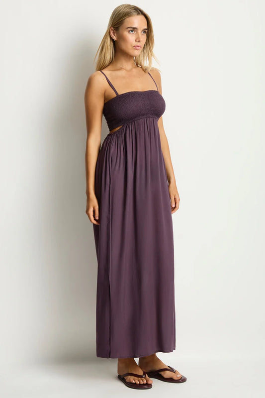 Blackberry dress, bandeau design features a shirred bust