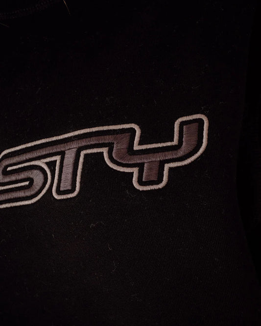 Close-up of a logo on a black background