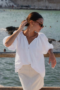 White long sleeve linen top 