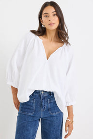 White long sleeve linen top 