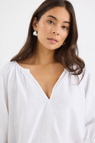 White long sleeve linen top 