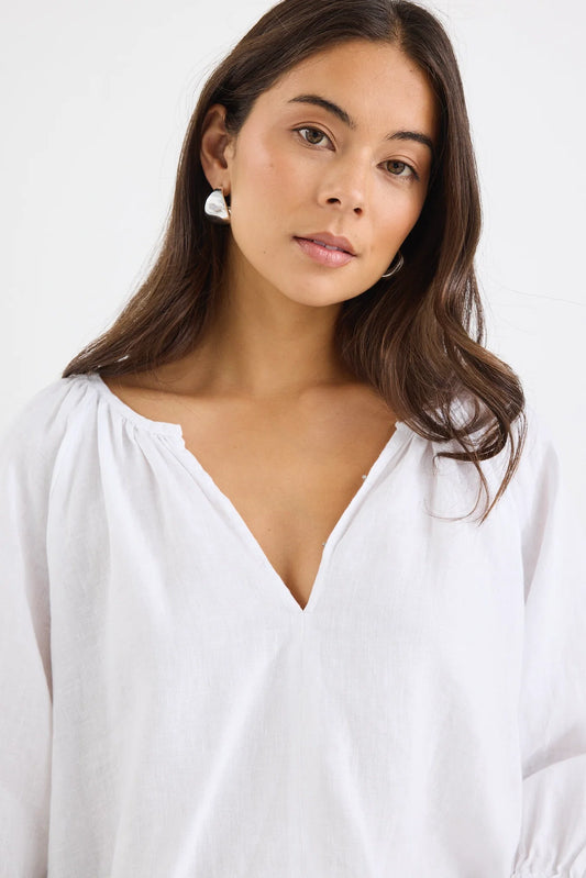 White long sleeve linen top 