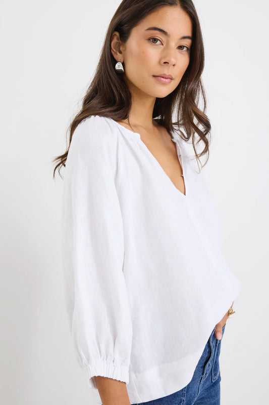 White long sleeve linen top 