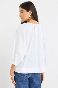 White long sleeve linen top 