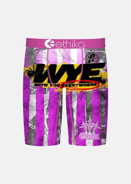 pink and grey stripe boys underwear with ethika logo on band