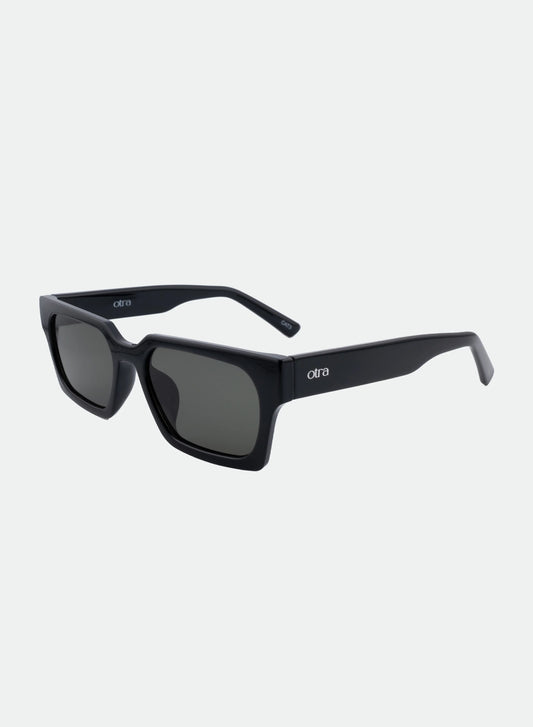 Sunglasses with reflective lenses on a white background