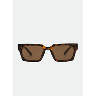 Sunglasses with tortoiseshell frame and brown lenses on a white background