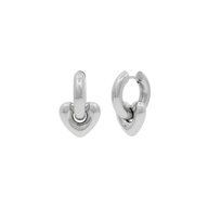 Pair of silver hoop earrings on a white background