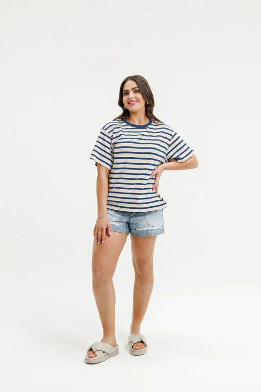 blue and cream stripe tee