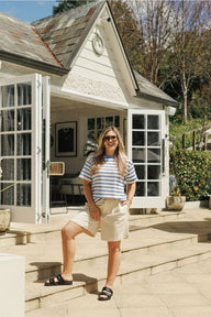 blue and cream stripe tee