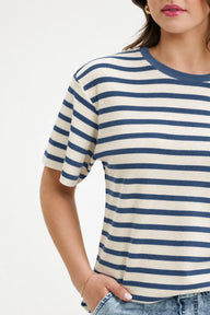 blue and cream stripe tee