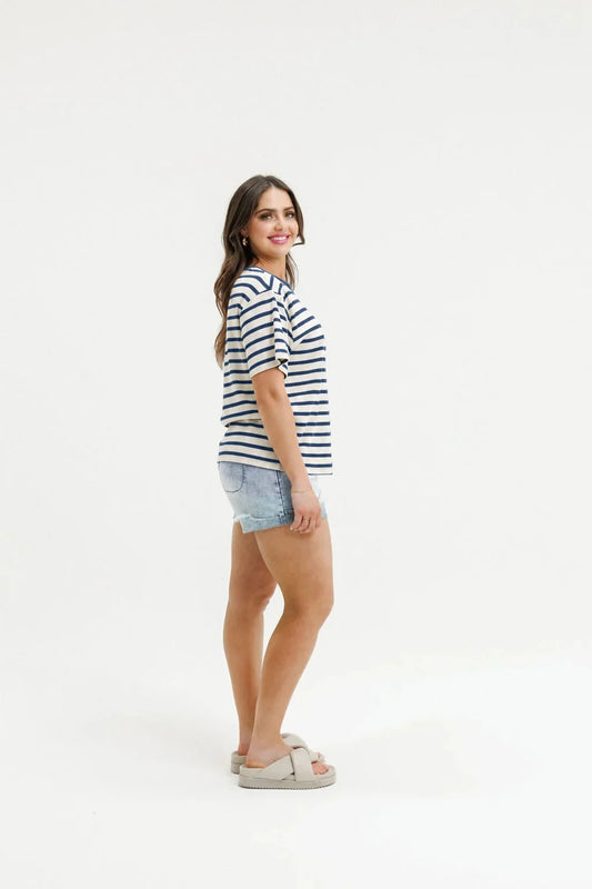 blue and cream stripe tee