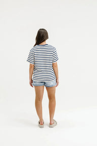 blue and cream stripe tee