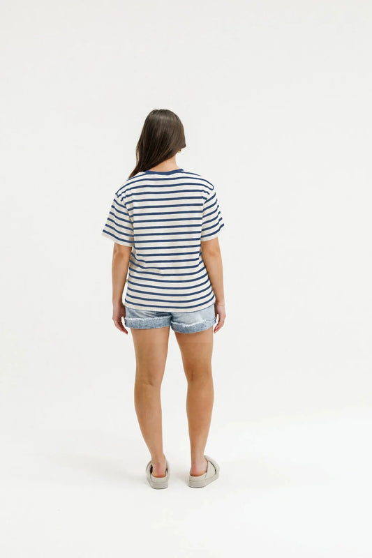 blue and cream stripe tee
