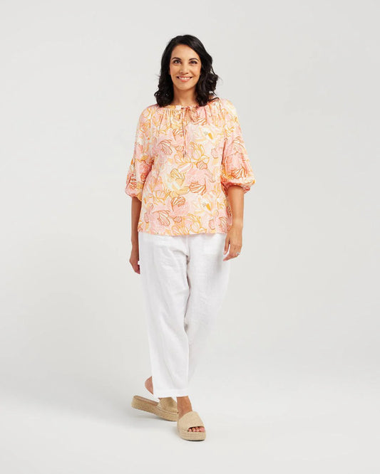 Blackstone Rose Gathered Sleeve Top - Apricot