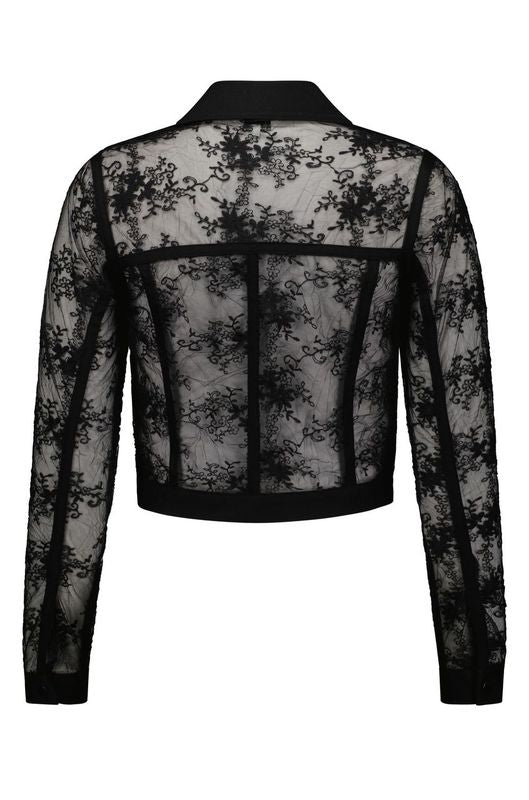 ★SALTY PEBBLE★ LACE LINE JACKET [BLACK] Textured Silk Weave Jacket | EILEEN FISHER